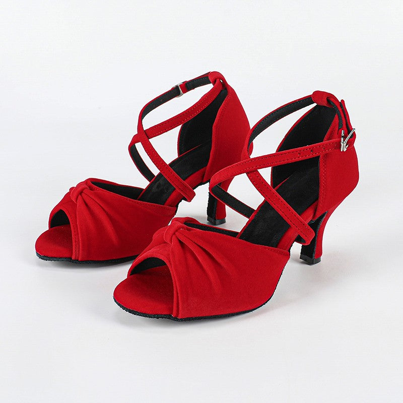 DS Women's Burgundy Customized Heel Latin Dance Shoes