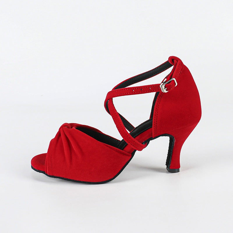 DS Women's Burgundy Customized Heel Latin Dance Shoes