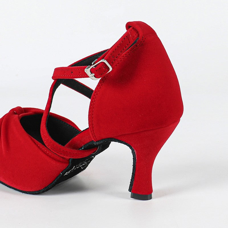 DS Women's Burgundy Customized Heel Latin Dance Shoes