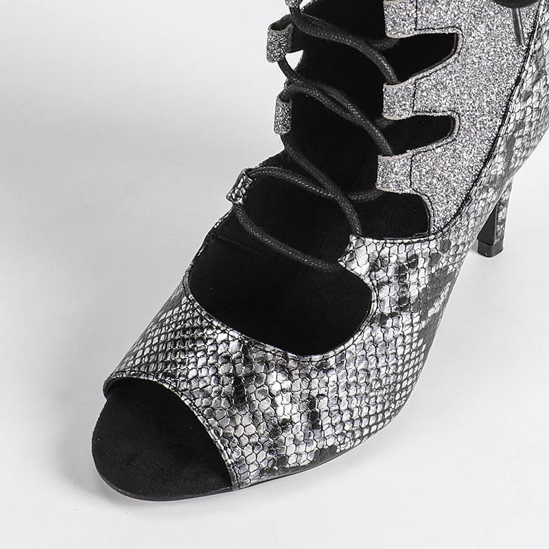 DS Women's Black Sparking Glitter Customized Heel Dance Boots Salsa Jazz Dance Shoes