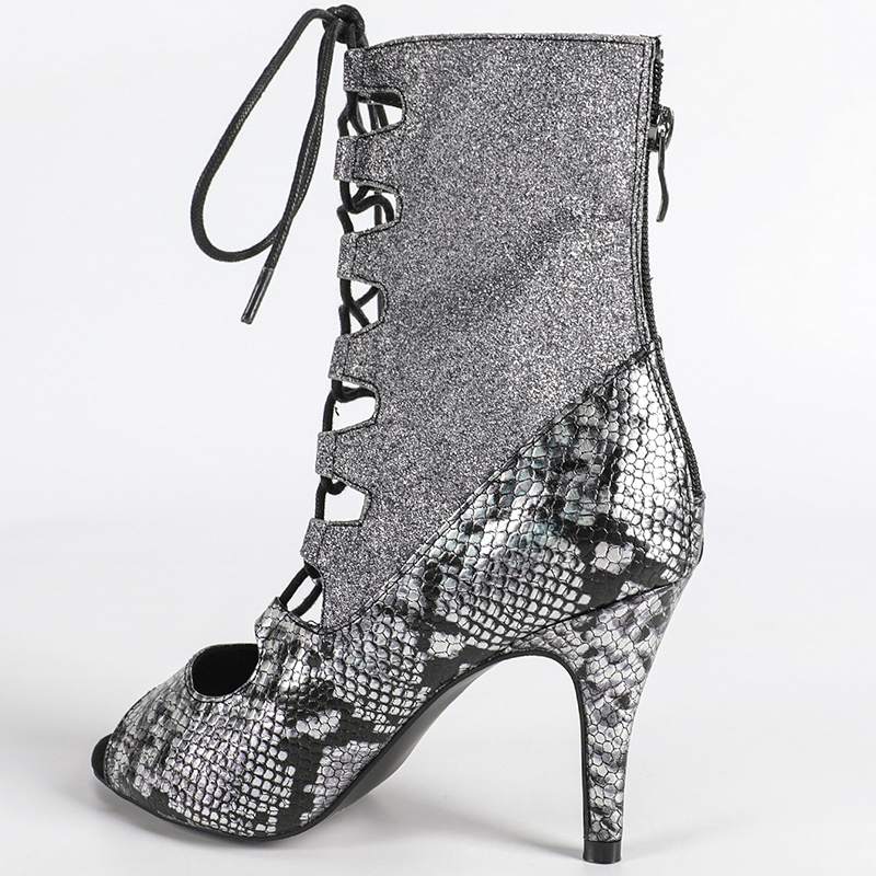 DS Women's Black Sparking Glitter Customized Heel Dance Boots Salsa Jazz Dance Shoes