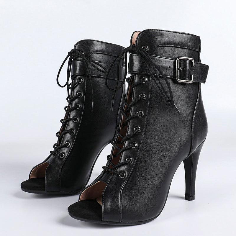 Women's 7.5cm/10cm Slim Heel Leatherette Rubber Sole Peep Toe Lace-up Jazz Shoes Dance Boots