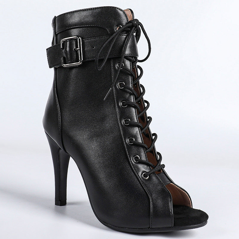 Women's 7.5cm/10cm Slim Heel Leatherette Rubber Sole Peep Toe Lace-up Jazz Shoes Dance Boots