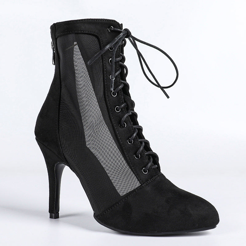 DS Women's Lace up Rubber Sole Customized High Heel Salsa Jazz Dance Shoes Dance Heels Boots