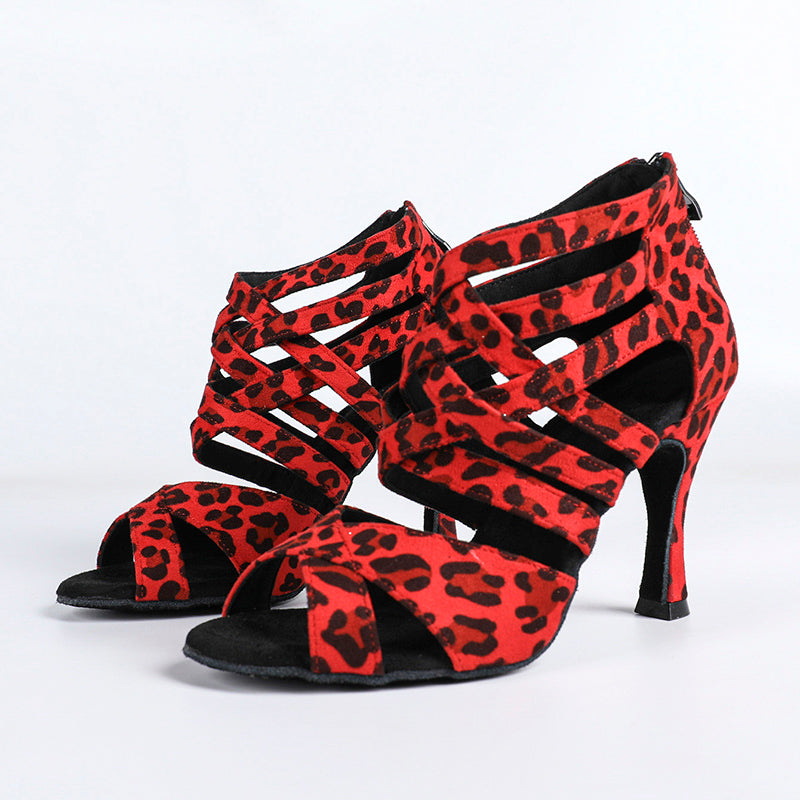 DS Women's Suede Leopard Customized Dance Heels Boots Salsa Jazz Dance Shoes