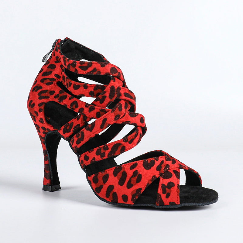 DS Women's Suede Leopard Customized Dance Heels Boots Salsa Jazz Dance Shoes