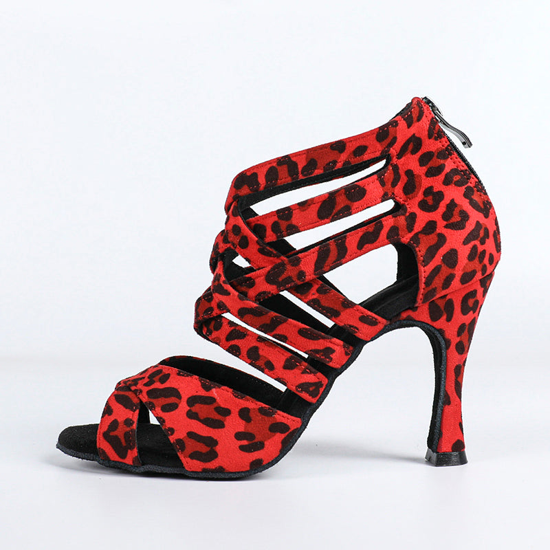 DS Women's Suede Leopard Customized Dance Heels Boots Salsa Jazz Dance Shoes