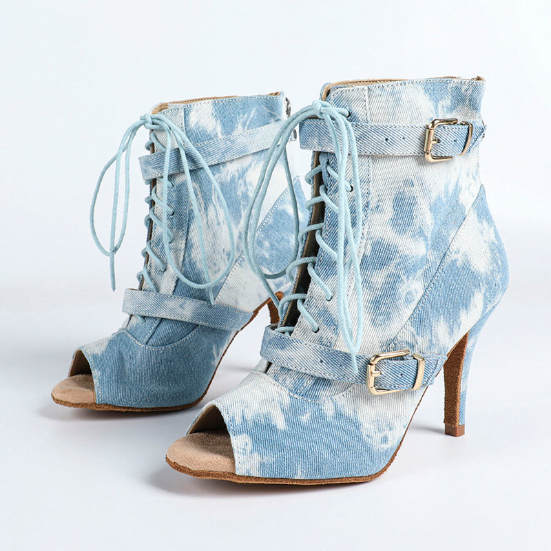 Women's Denim Customized Heel Dance Boots Salsa Jazz Dance Shoes