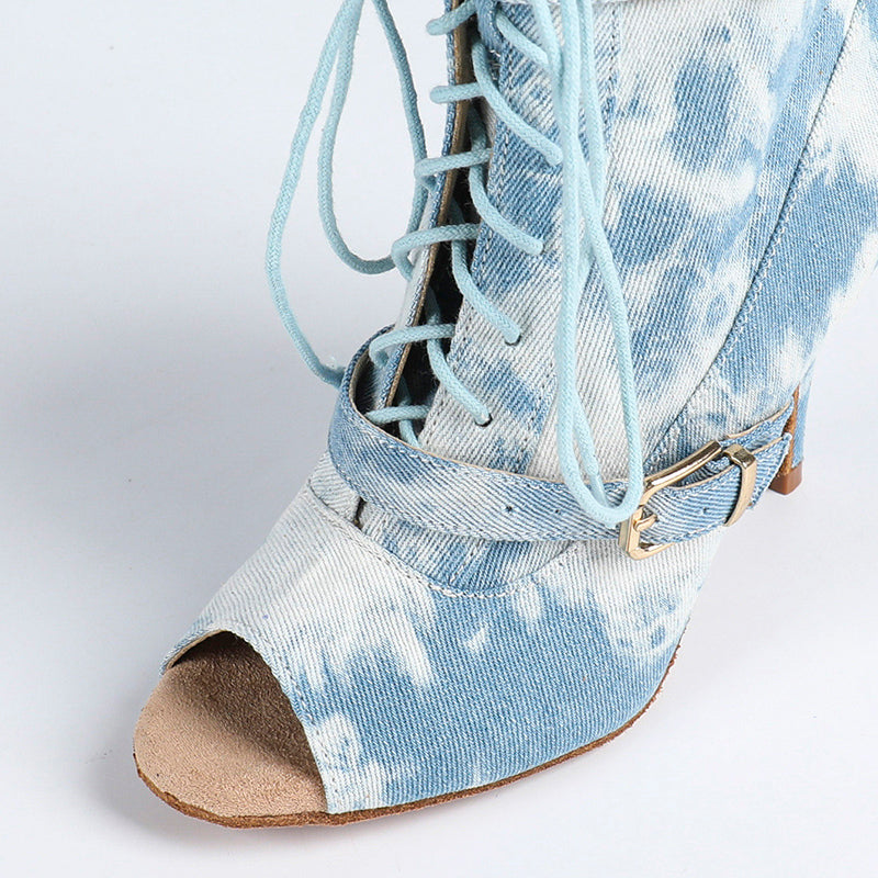 Women's Denim Customized Heel Dance Boots Salsa Jazz Dance Shoes