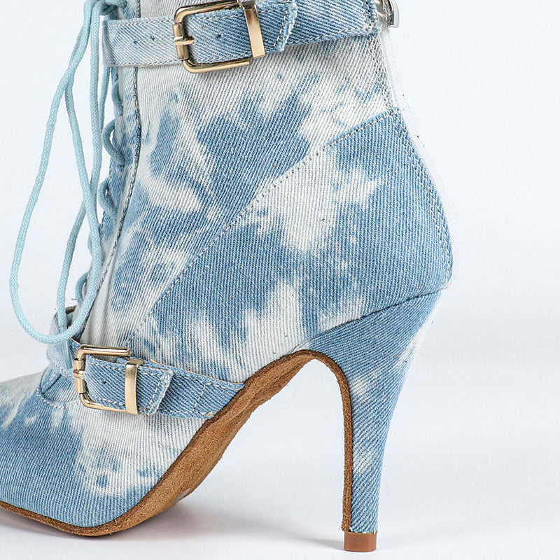 Women's Denim Customized Heel Dance Boots Salsa Jazz Dance Shoes