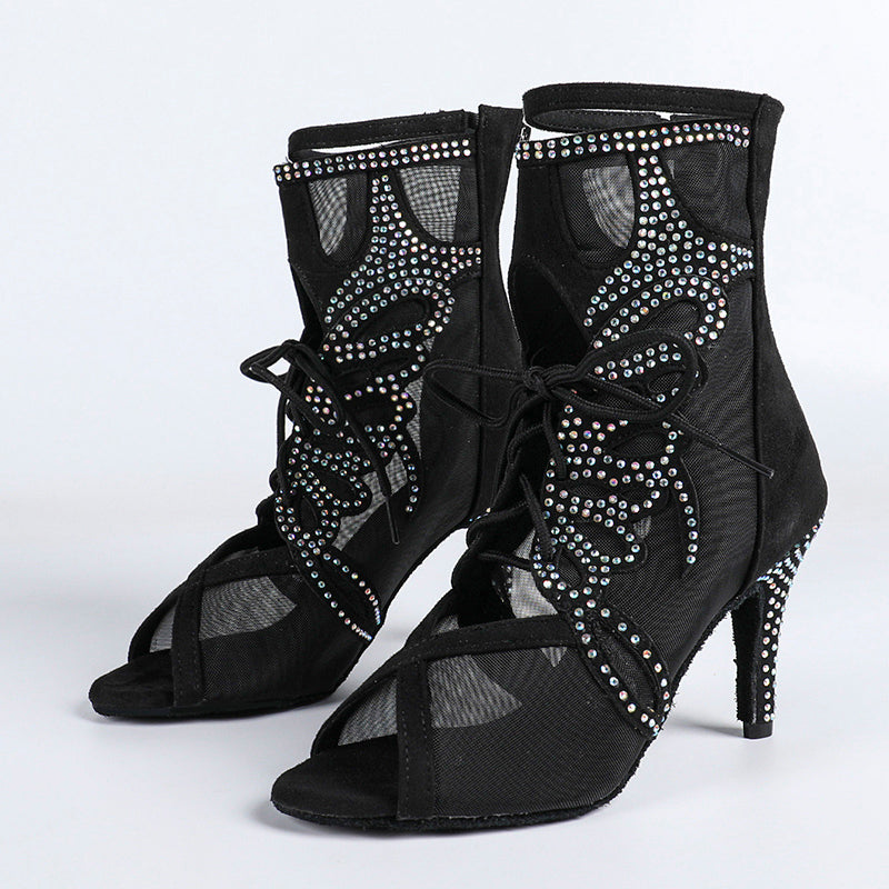 DS Women's Satin Mesh Customized Dance Heels Boots Salsa Jazz Dance Shoes
