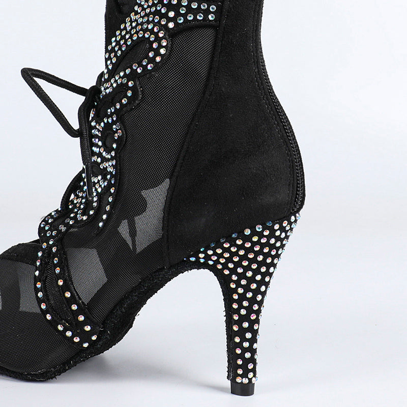 DS Women's Satin Mesh Customized Dance Heels Boots Salsa Jazz Dance Shoes