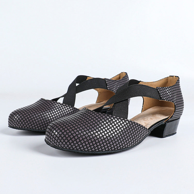 DS Women's PU Leather Retro Black Customized  Heels Ballroom Dance Shoes Swing Dance Shoes