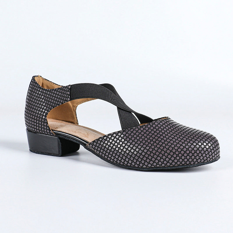 DS Women's PU Leather Retro Black Customized  Heels Ballroom Dance Shoes Swing Dance Shoes