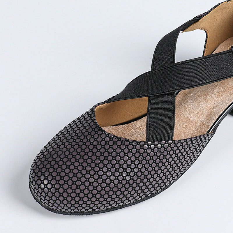 DS Women's PU Leather Retro Black Customized  Heels Ballroom Dance Shoes Swing Dance Shoes