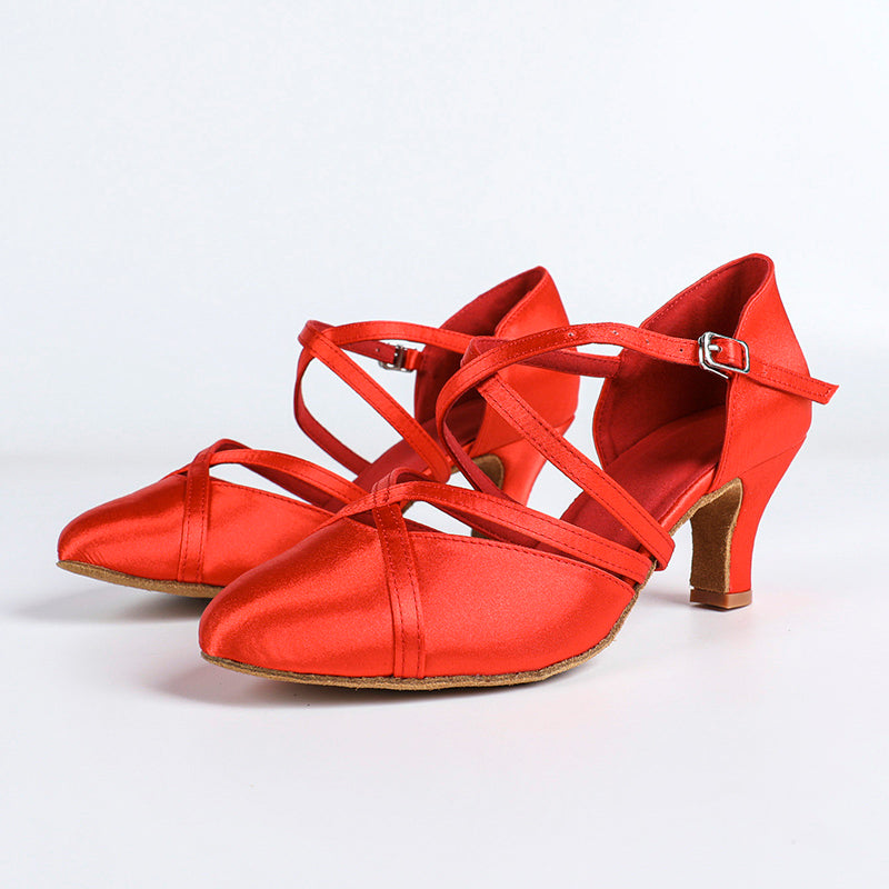 DS Women's Satin Customized Heel Closed Toe Dance Shoes Latin Dance Shoes