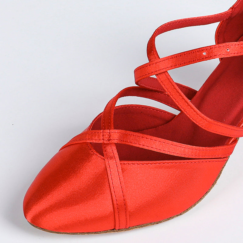 DS Women's Satin Customized Heel Closed Toe Dance Shoes Latin Dance Shoes