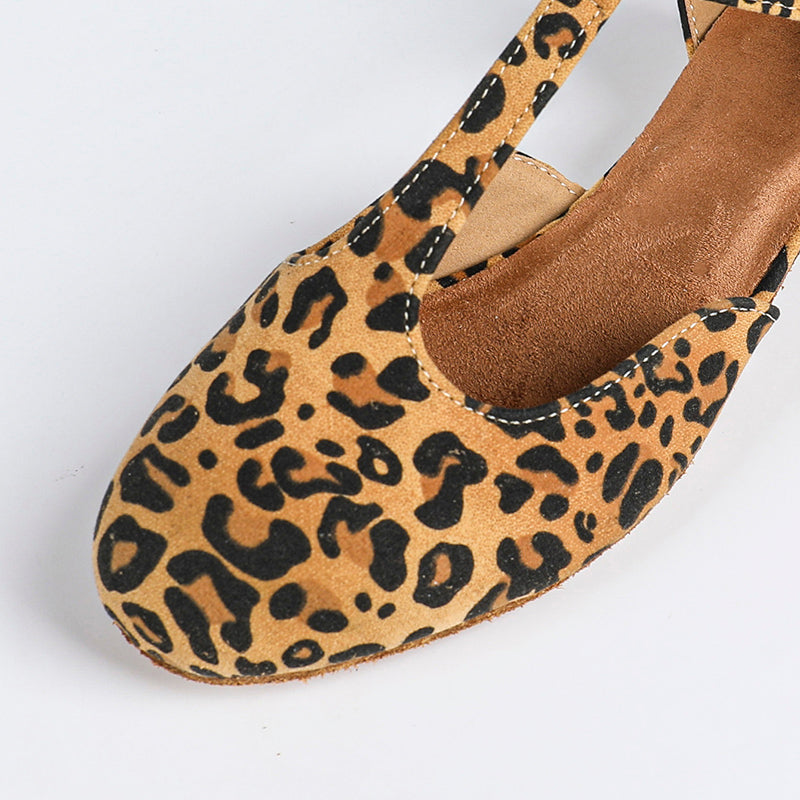 DS Women's T-strap Nubuck Leopard Customized Heels Ballroom Dance Shoes Swing Dance Shoes