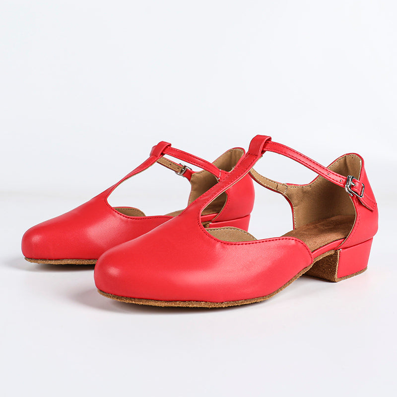 DS Women's T-strap PU Leather Retro Customized Heels Ballroom Dance Shoes Swing Dance Shoes