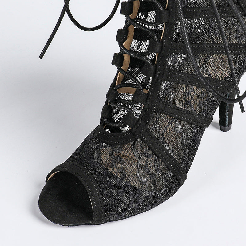 DS Women's Suede Lace Customized Dance Heels Boots Salsa Jazz Dance Shoes