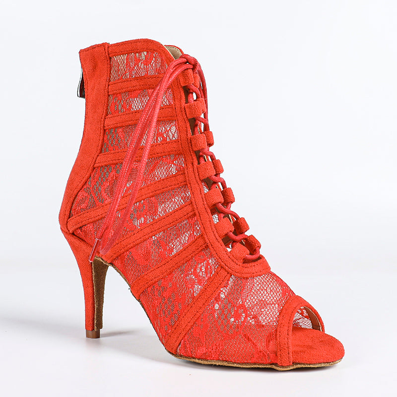DS Women's Suede Lace Customized Dance Heels Boots Salsa Jazz Dance Shoes