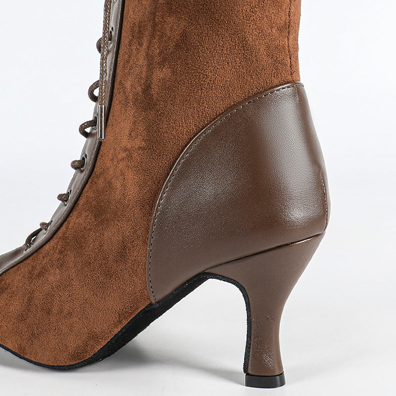 DS Women's Coffe Suede Customized Heel Dance Boots Jazz Salsa Dance Shoes
