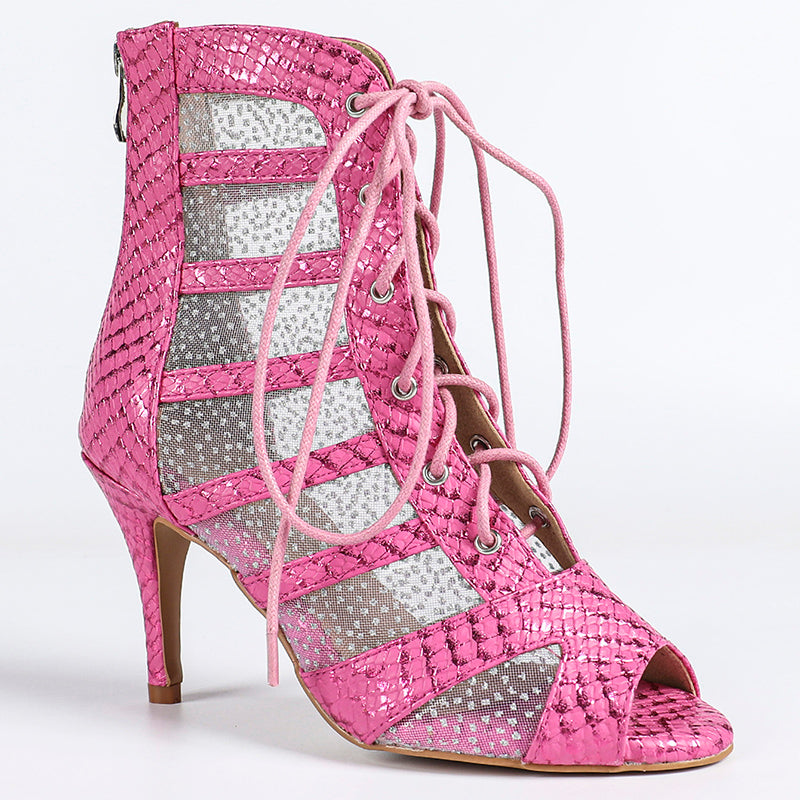 DS Women's Pink Leatherette Customized Dance Heels Boots Salsa Jazz Dance Shoes