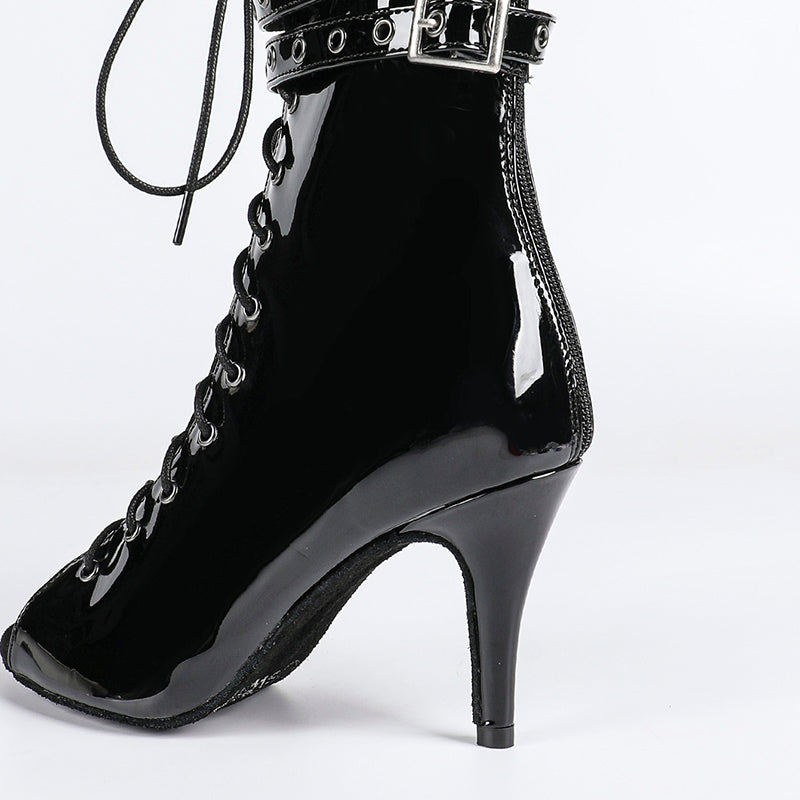 DS Women's Black Leatherette Customized Dance Heels Boots Salsa Jazz Dance Shoes