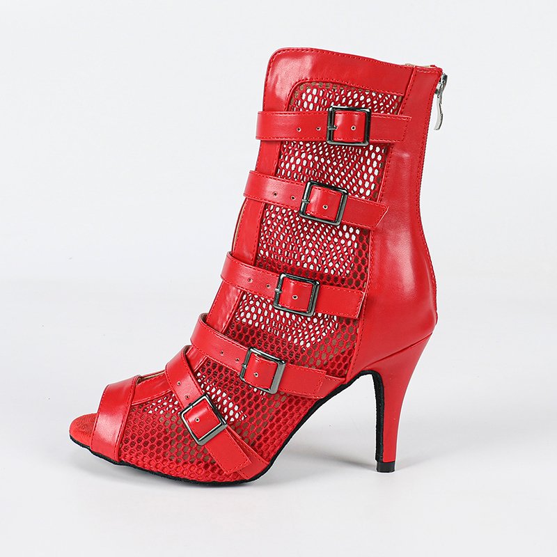 DS Women's Red Leatherette Customized Heel Heels Dance Boots Jazz Salsa Dancing Shoes