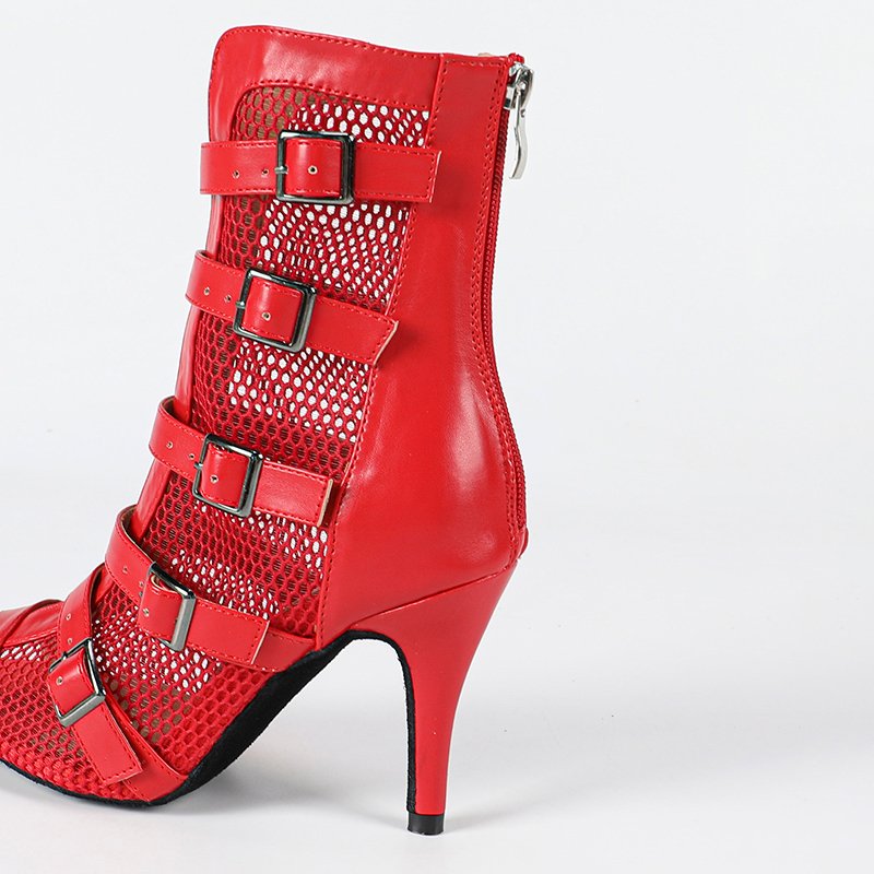 DS Women's Red Leatherette Customized Heel Heels Dance Boots Jazz Salsa Dancing Shoes