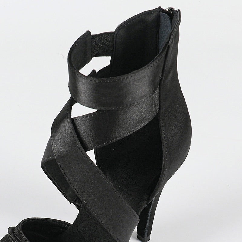 DS Women's Satin Customized Heel Dance Boots Salsa Dancing Shoes