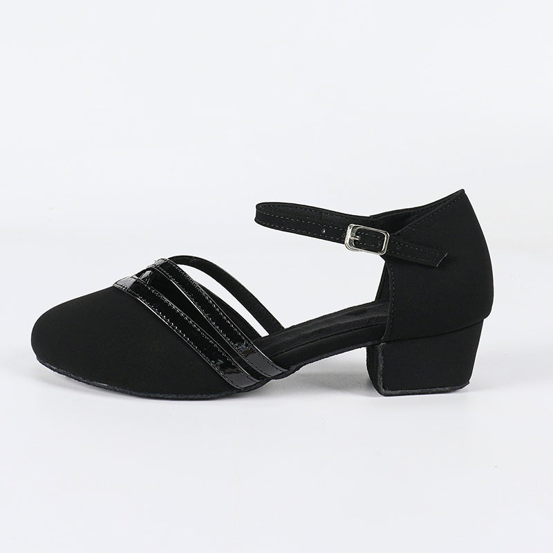 DS Women's Black Suede 3.5cm Heels Ballroom Swing Dance Shoes