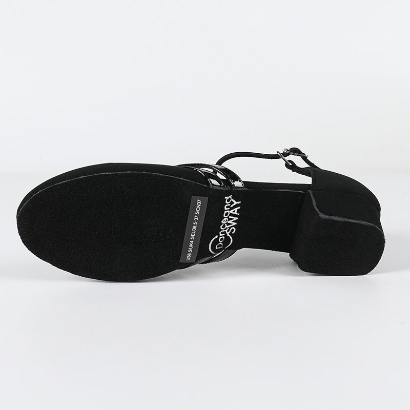 DS Women's Black Suede 3.5cm Heels Ballroom Swing Dance Shoes