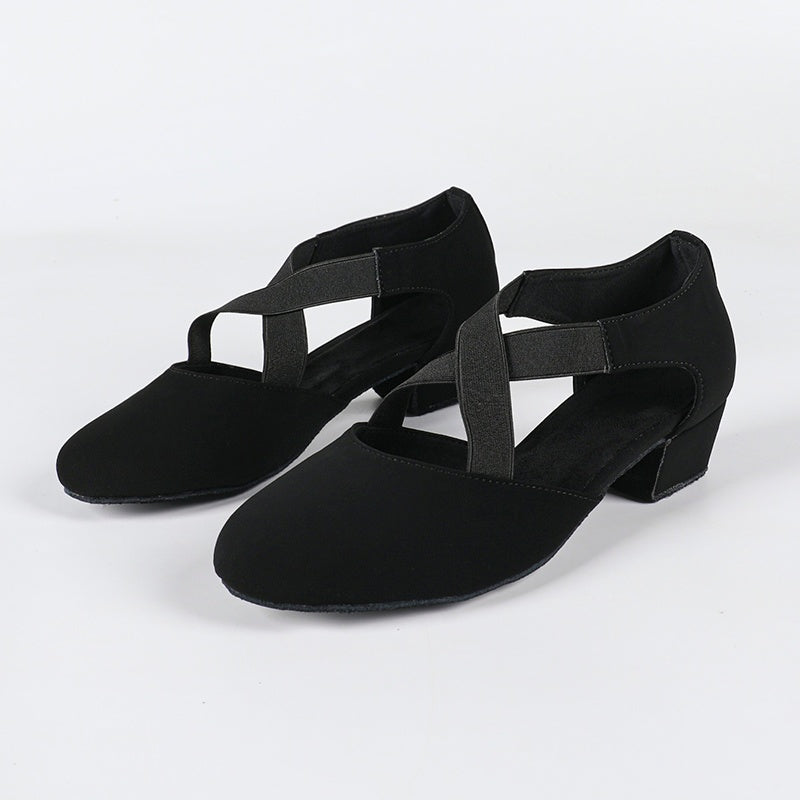 DS Women's Black Suede 3.5cm Heels Ballroom Dance Shoes Swing Dance Shoes