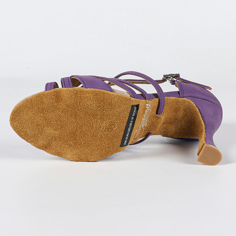Women's Purple Orange Nubuck Customized Heel Ankle Strap Ballroom Latin Dance Shoes