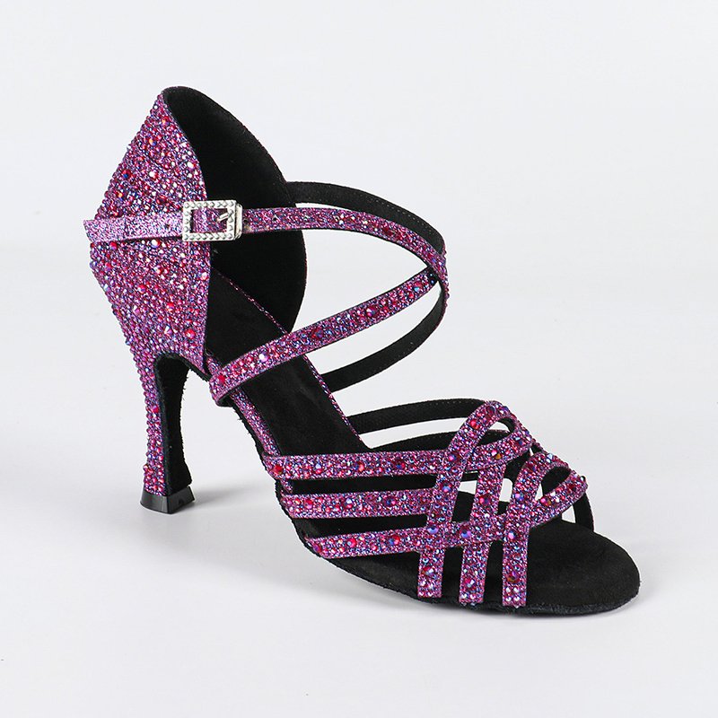 DS Women's Purple Customized Heel Rhinestones Strappy Dance Shoes