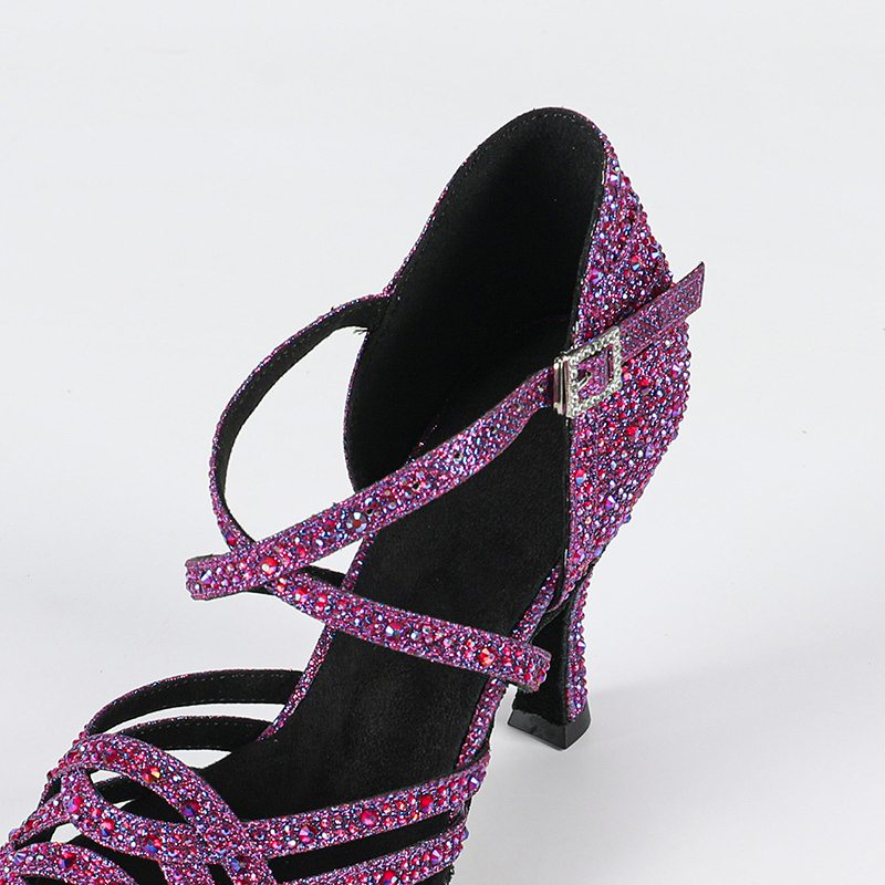 DS Women's Purple Customized Heel Rhinestones Strappy Dance Shoes