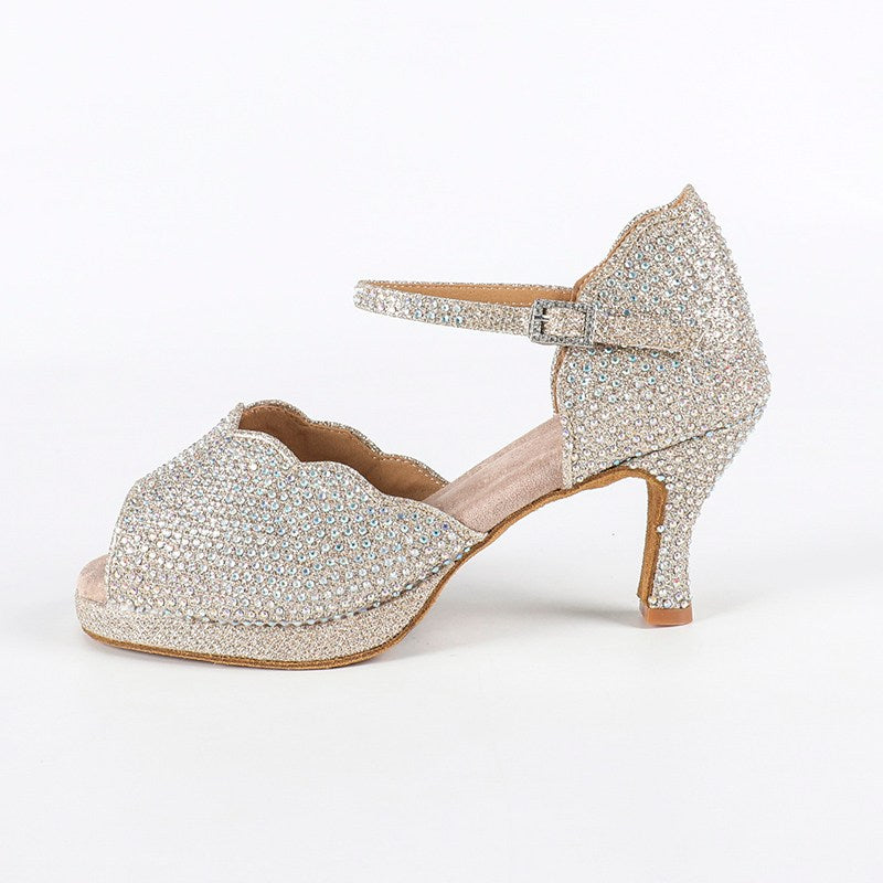 DS Women's Sparkling Glitter Customized Heel Salsa Latin Dance Shoes