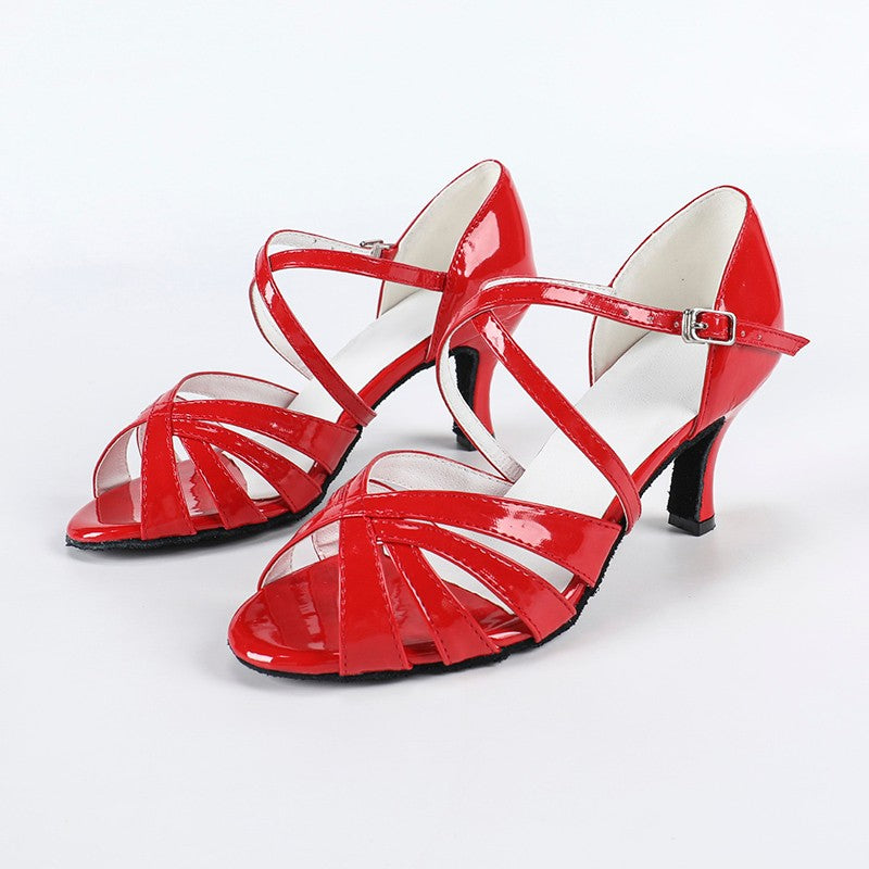 DS Women's Red PU Customized Heel Latin Dance Shoes Ballroom Dance Shoes