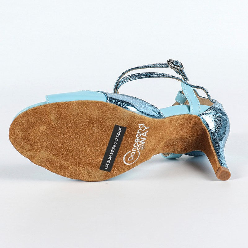 DS Women's Blue PU Customized Heel Latin Shoes Ballroom Dance Shoes