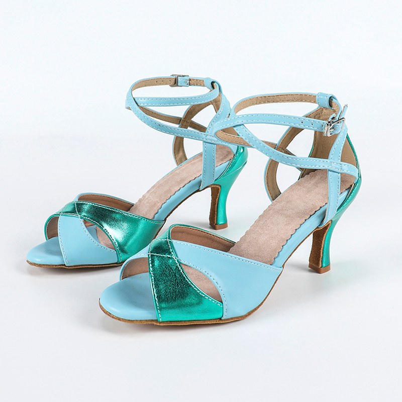 DS Women's Blue PU Customized Heel Latin Shoes Ballroom Dance Shoes