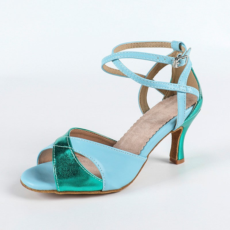 DS Women's Blue PU Customized Heel Latin Shoes Ballroom Dance Shoes