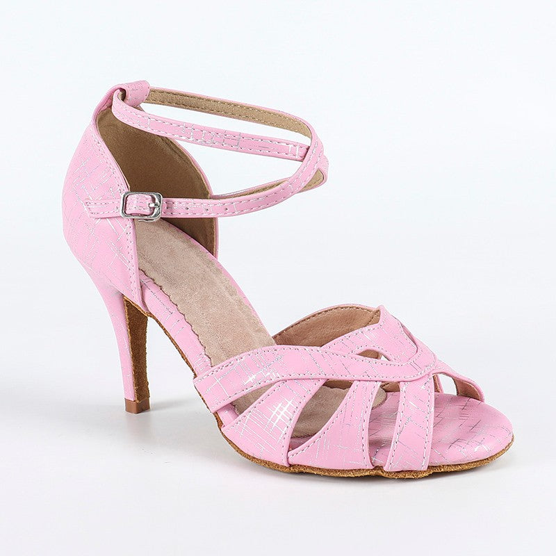 DS Women's Pink PU Customized Heel Latin Shoes Ballroom Dance Shoes