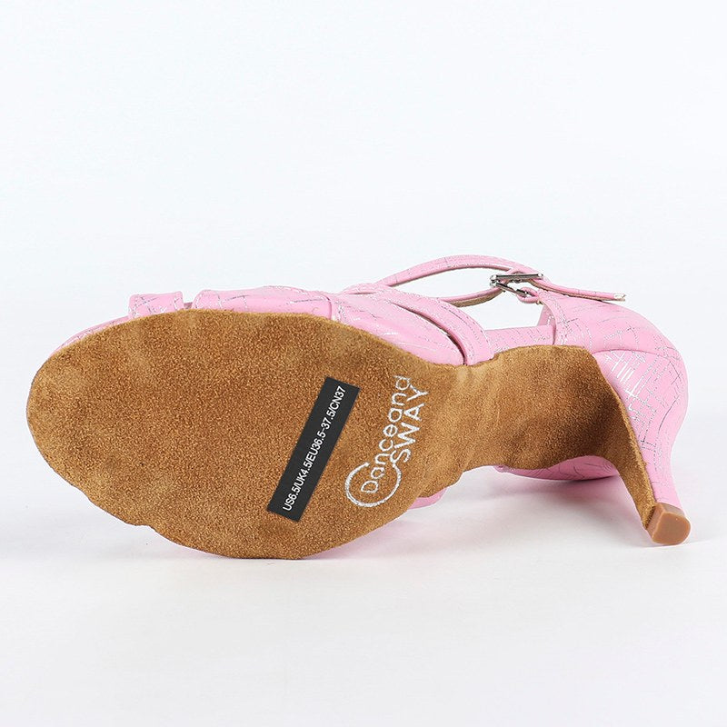 DS Women's Pink PU Customized Heel Latin Shoes Ballroom Dance Shoes