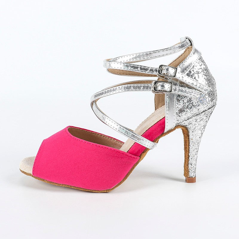 DS Women's Suede Sparking Glitter Customized Heel Latin Shoes Ballroom Dance Shoes