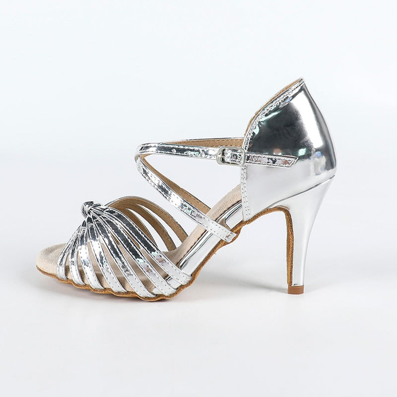 DS Women's Silver PU Customized Heel Latin Shoes Ballroom Dance Shoes