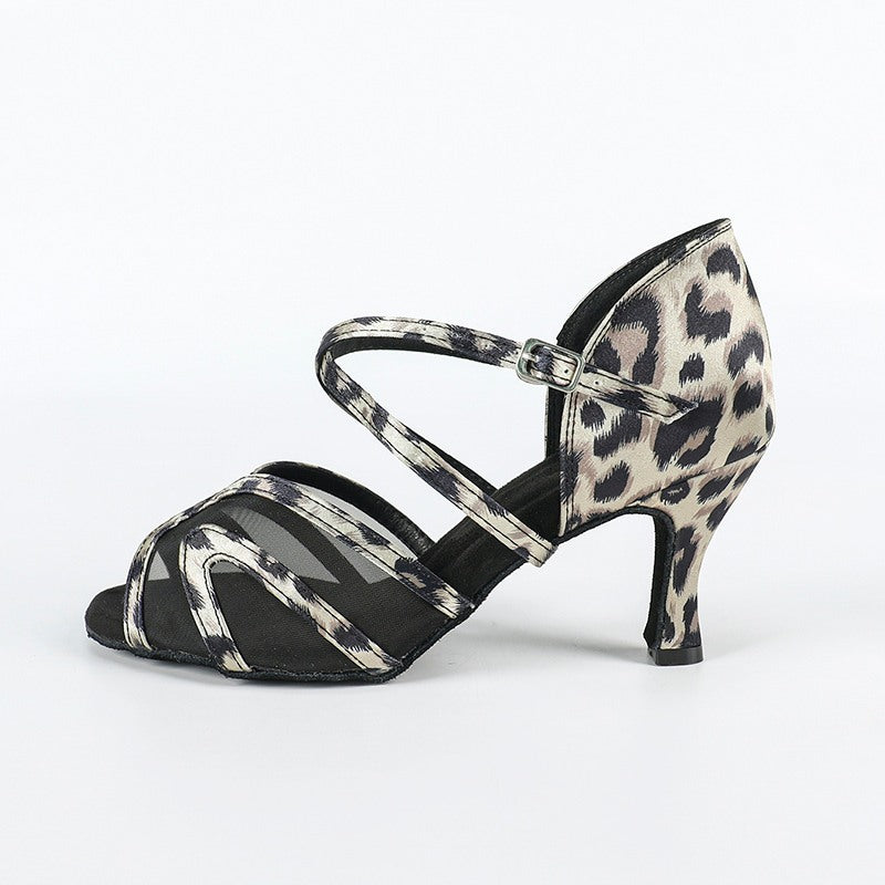 DS Women's Leopard Satin Customized Heel Latin Shoes Ballroom Dance Shoes
