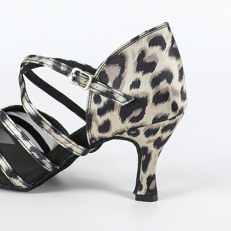 DS Women's Leopard Satin Customized Heel Latin Shoes Ballroom Dance Shoes