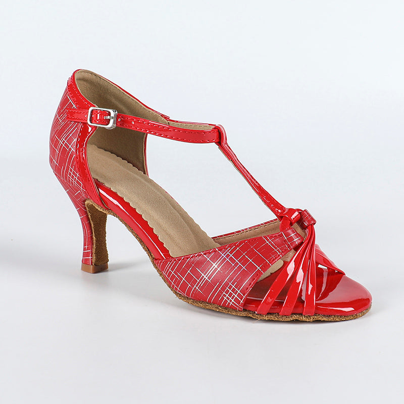 DS Women's Red PU Customized Heel Latin Shoes Ballroom Dance Shoes