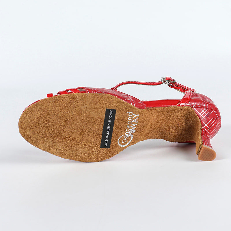 DS Women's Red PU Customized Heel Latin Shoes Ballroom Dance Shoes
